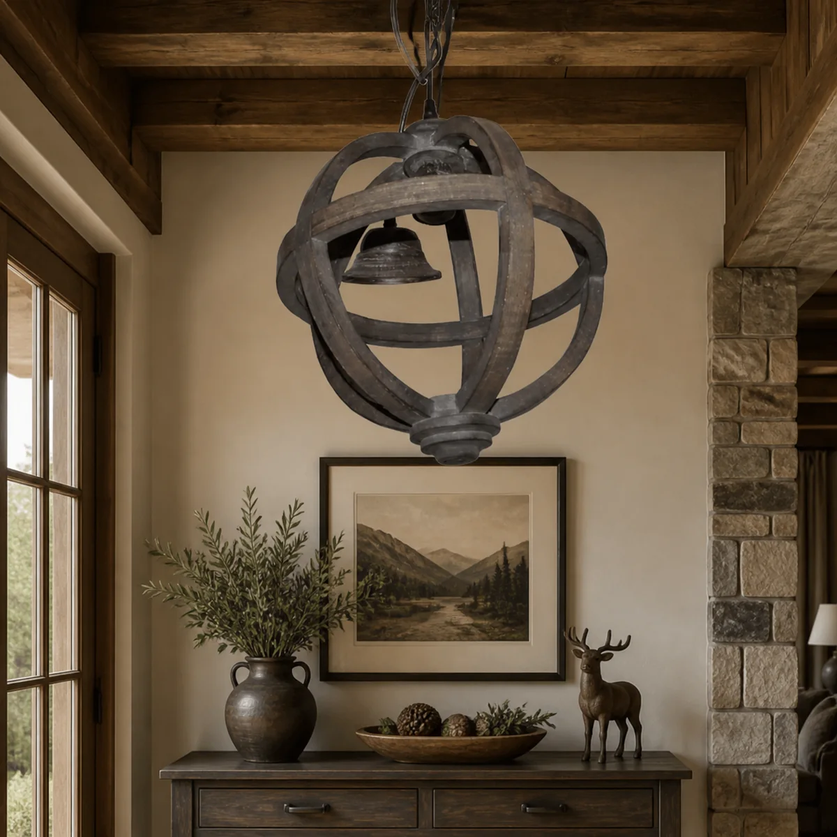Foundry Orbital Pendant staged in a curated room setting one.