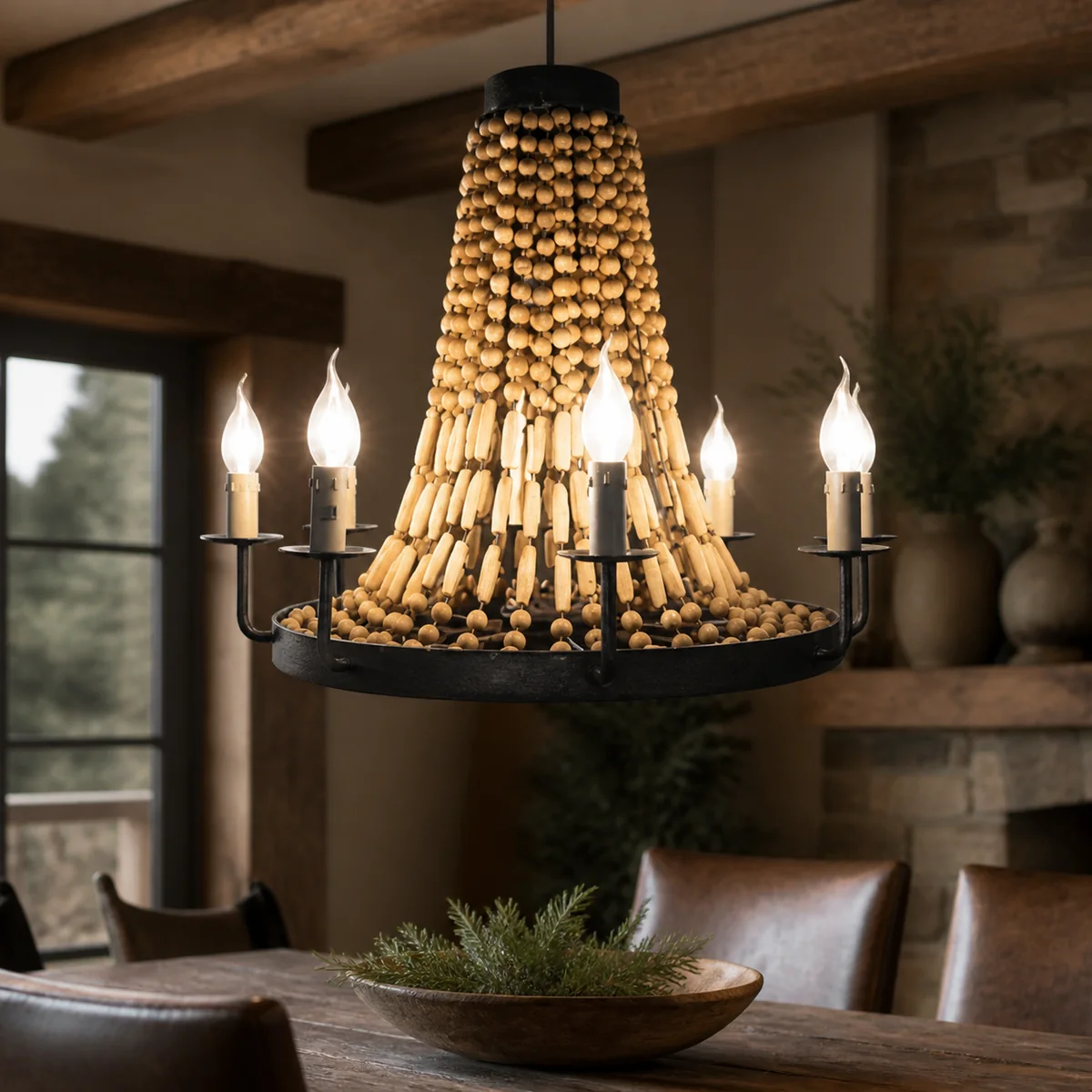 Savanna Beaded Chandelier staged in a curated room setting one.