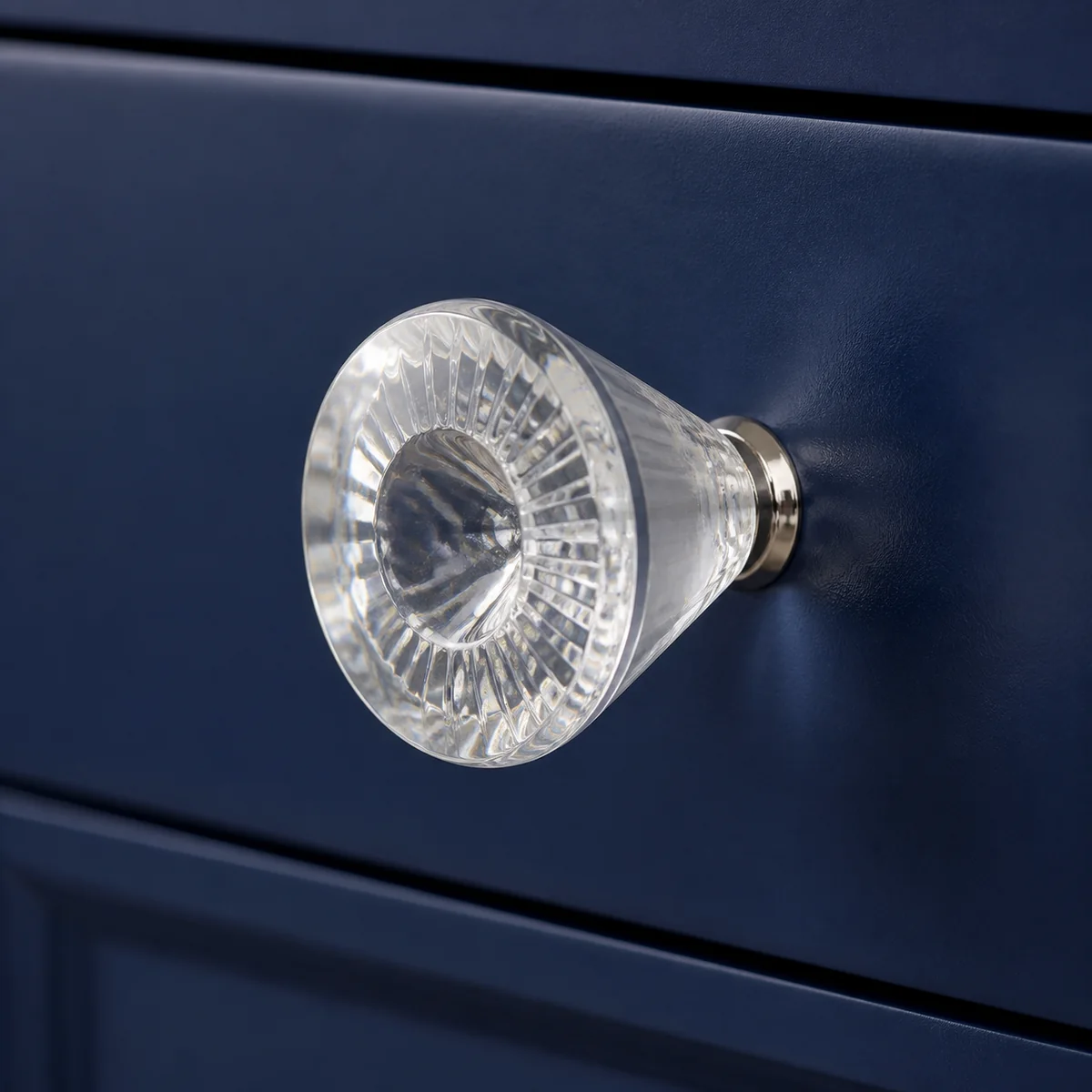 Clear Bell Glass Cabinet Knob staged in a curated room setting one.