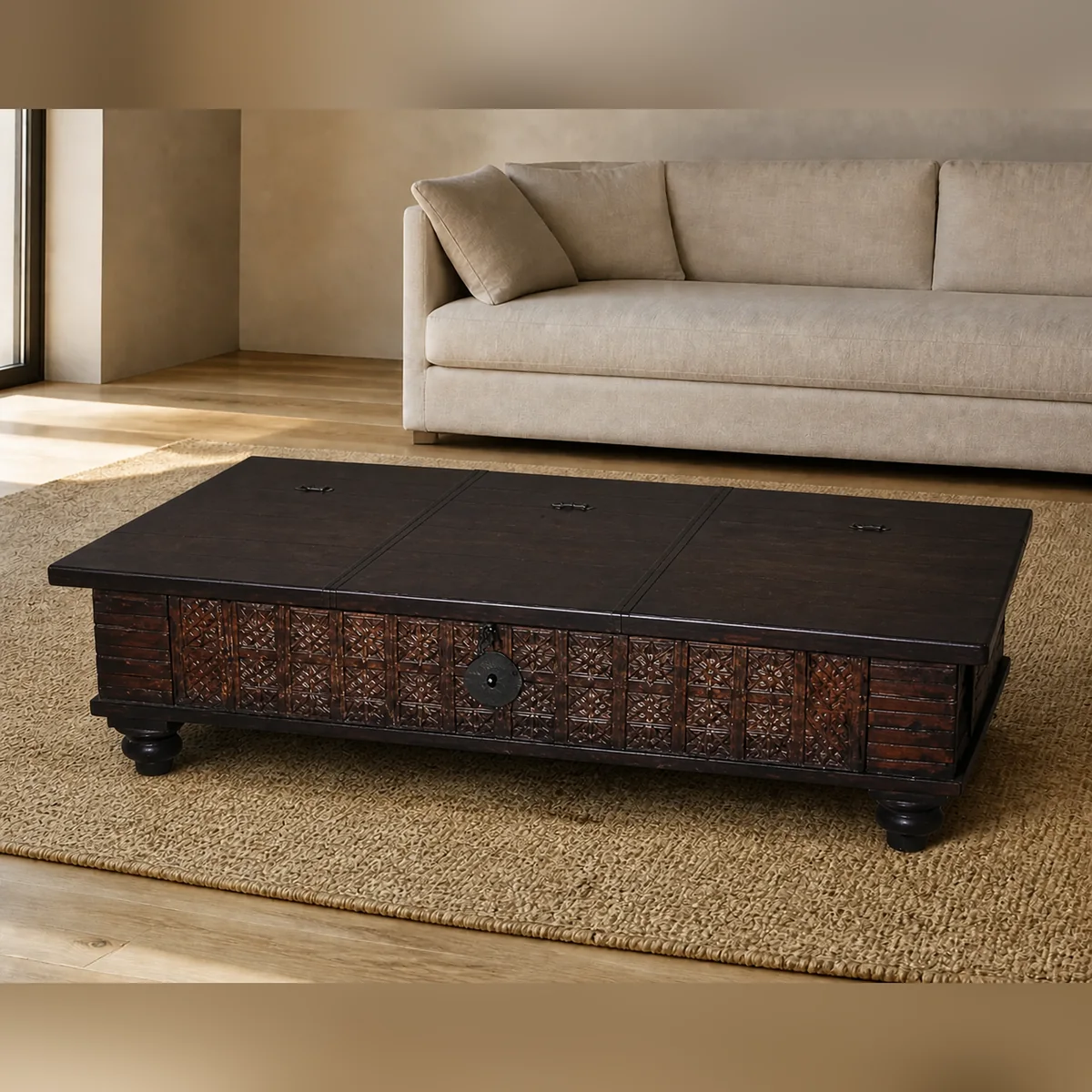 Kaoko Dark Panel Chest staged in a curated room setting one.