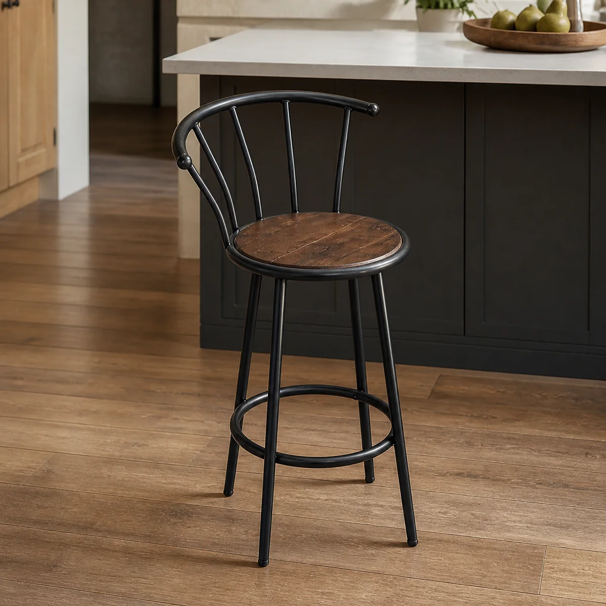 Wheelback Timber Bar Chair staged in a curated room setting one.