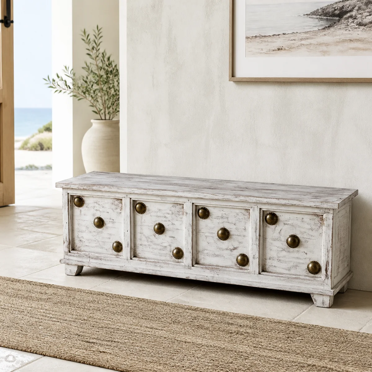 Etosha Medallion Storage Chest staged in a curated room setting one.