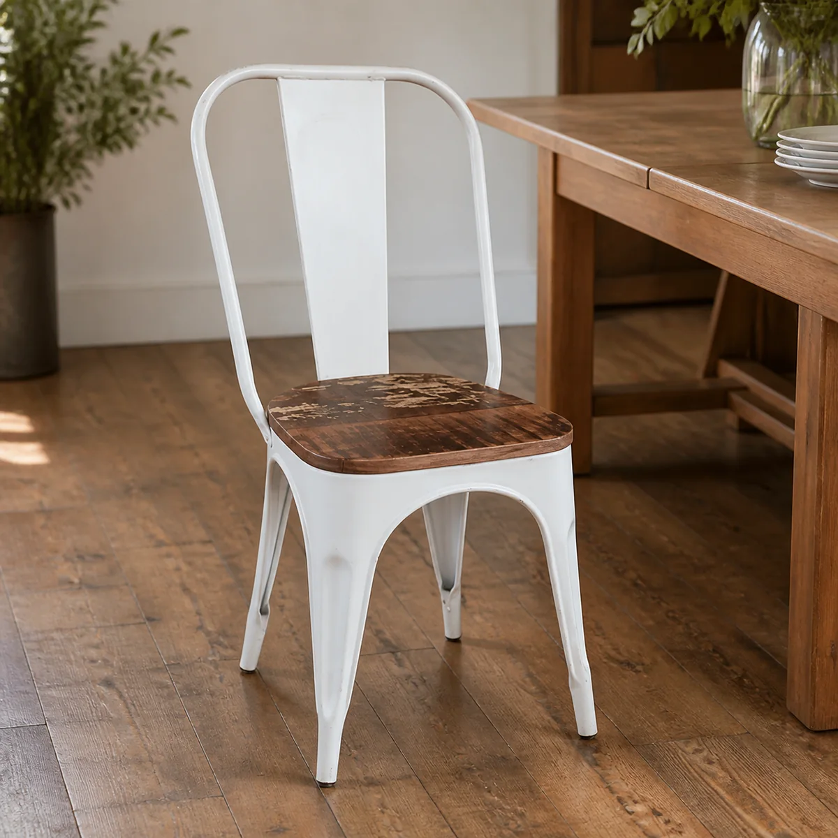 White Loft Dining Chair staged in a curated room setting one.