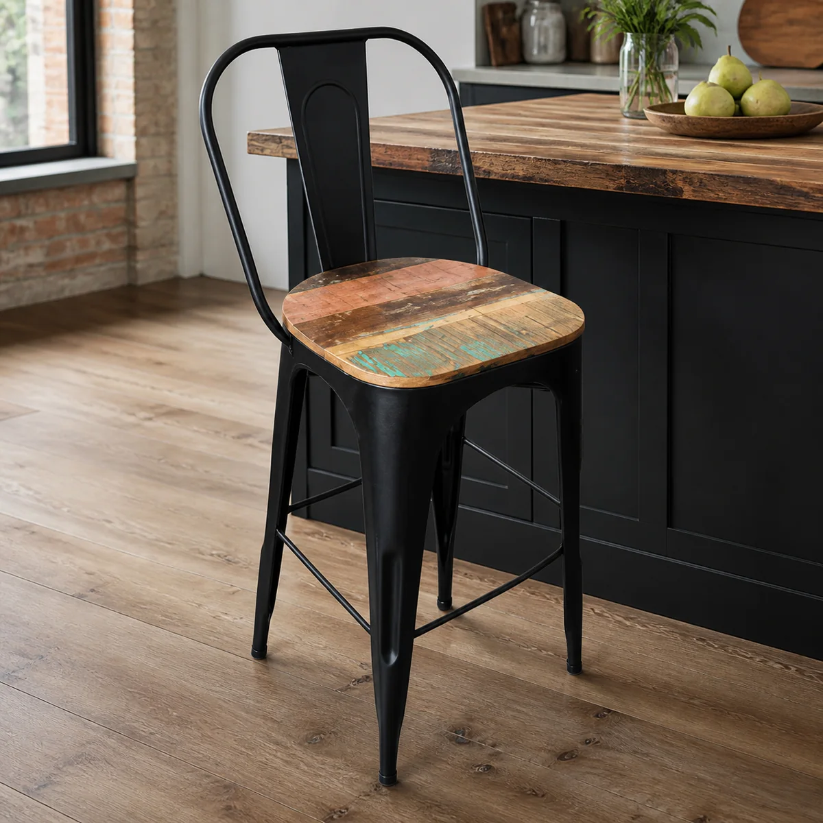 Loft Black Bar Chair staged in a curated room setting one.