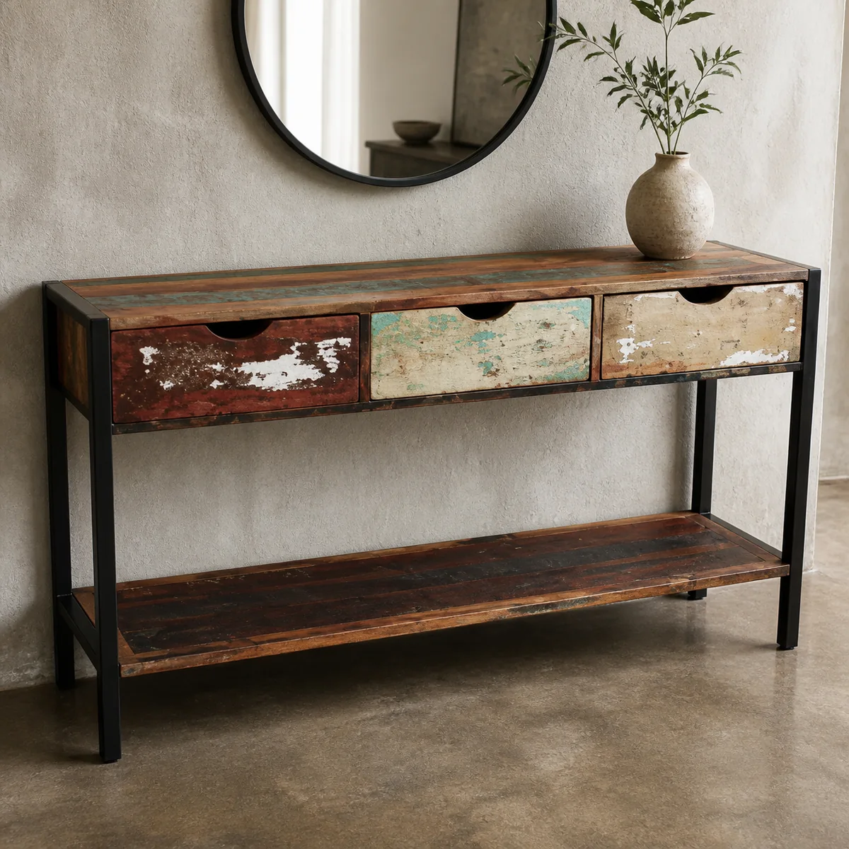 Foundry Patchwork Console staged in a curated room setting one.