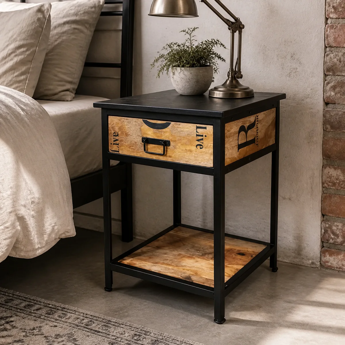 Foundry Graphic-Panel Bedside staged in a curated room setting one.