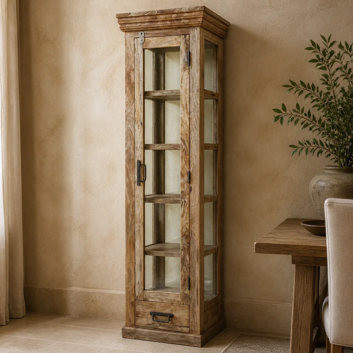 Caprivi Slim Glass Tower staged in a curated room setting one.