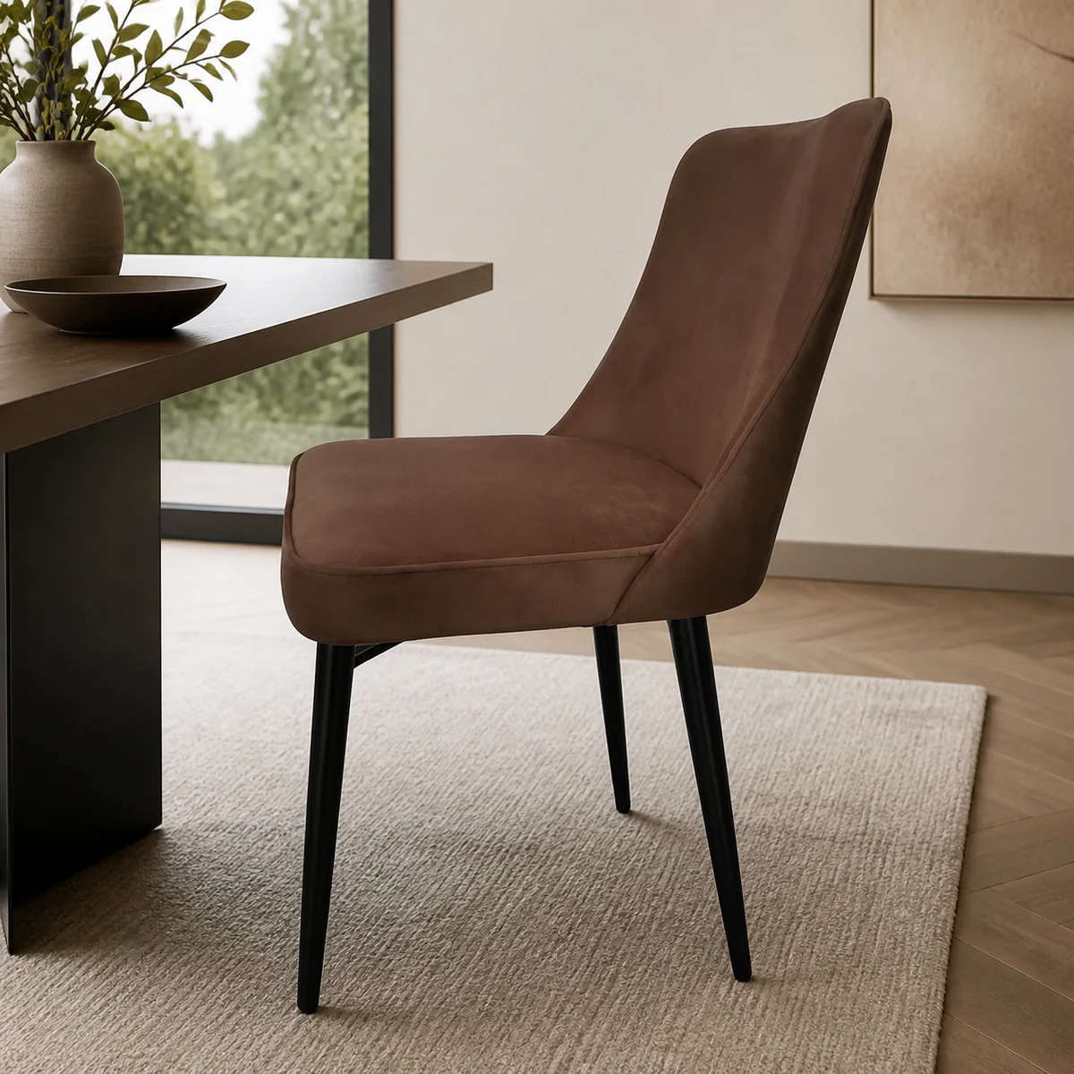 Oryx High-Back Dining Chair staged in a curated room setting one.