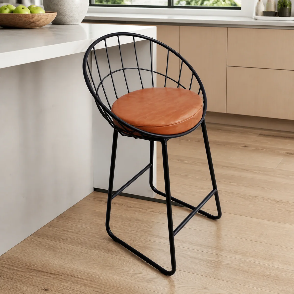 Sable Wireback Counter Chair staged in a curated room setting one.