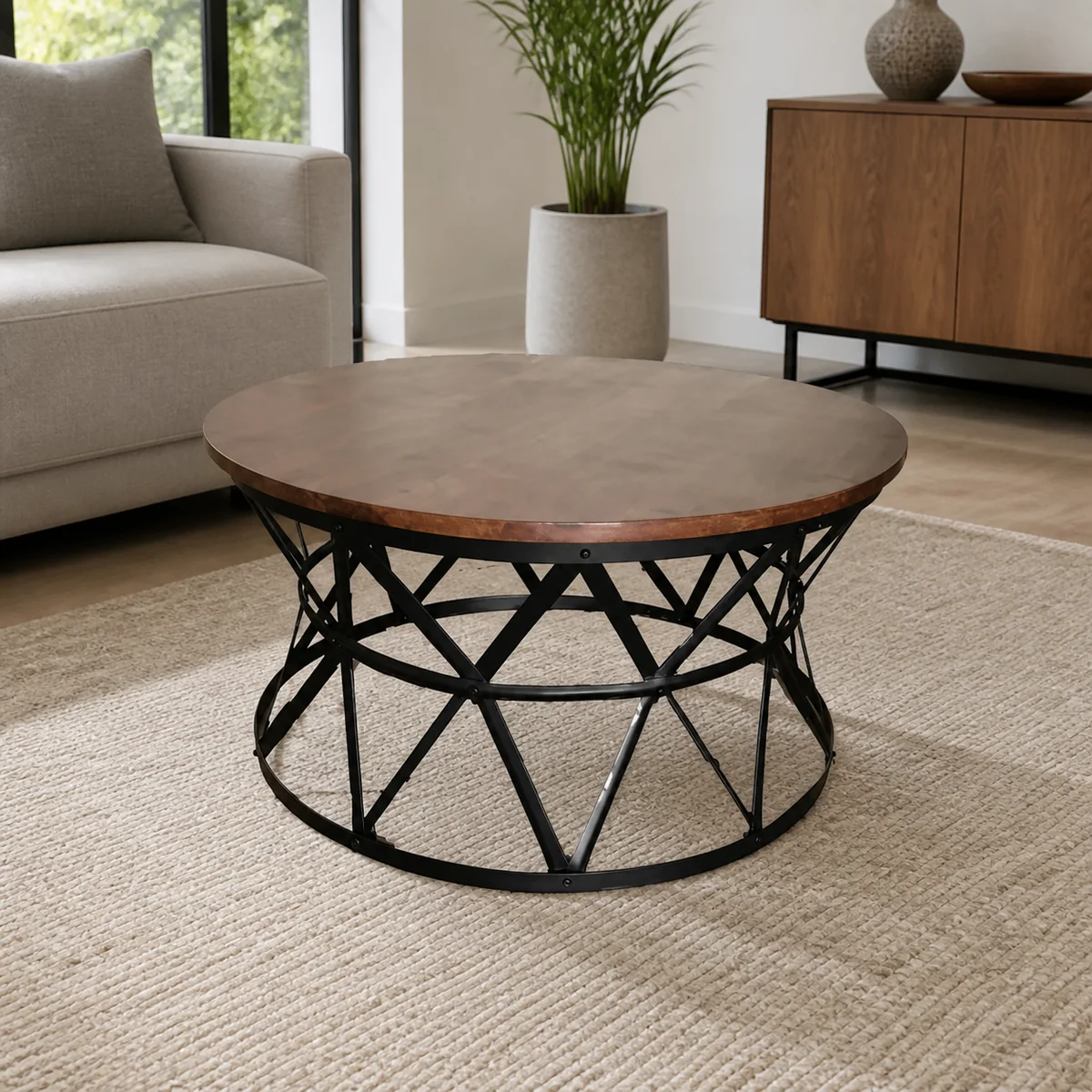 Geometric Cage Coffee Table staged in a curated room setting one.