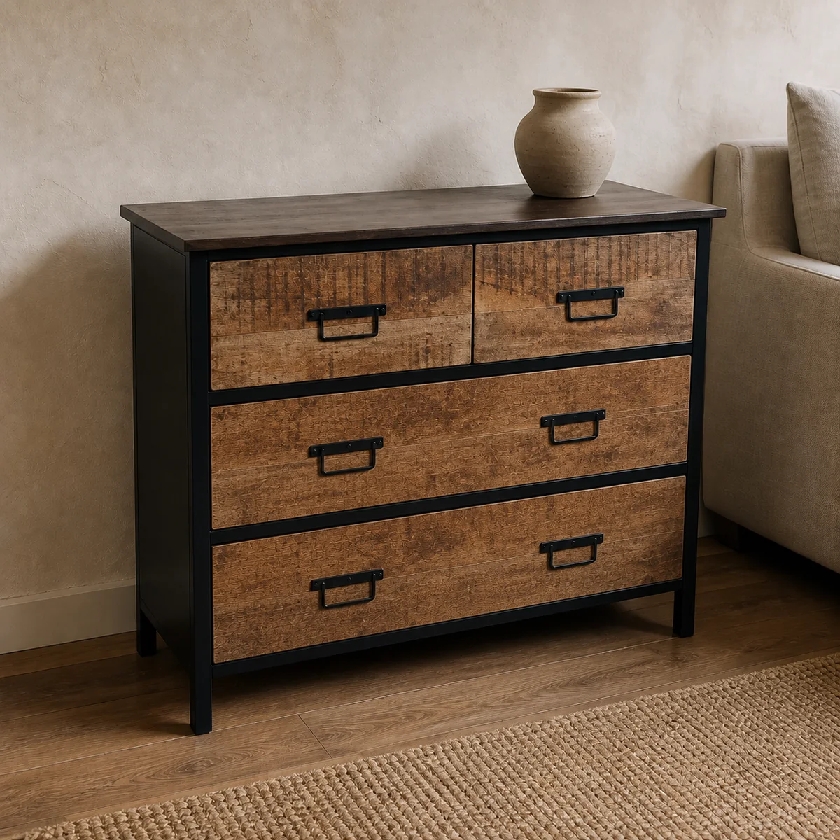Foundry Six-Drawer Chest staged in a curated room setting one.