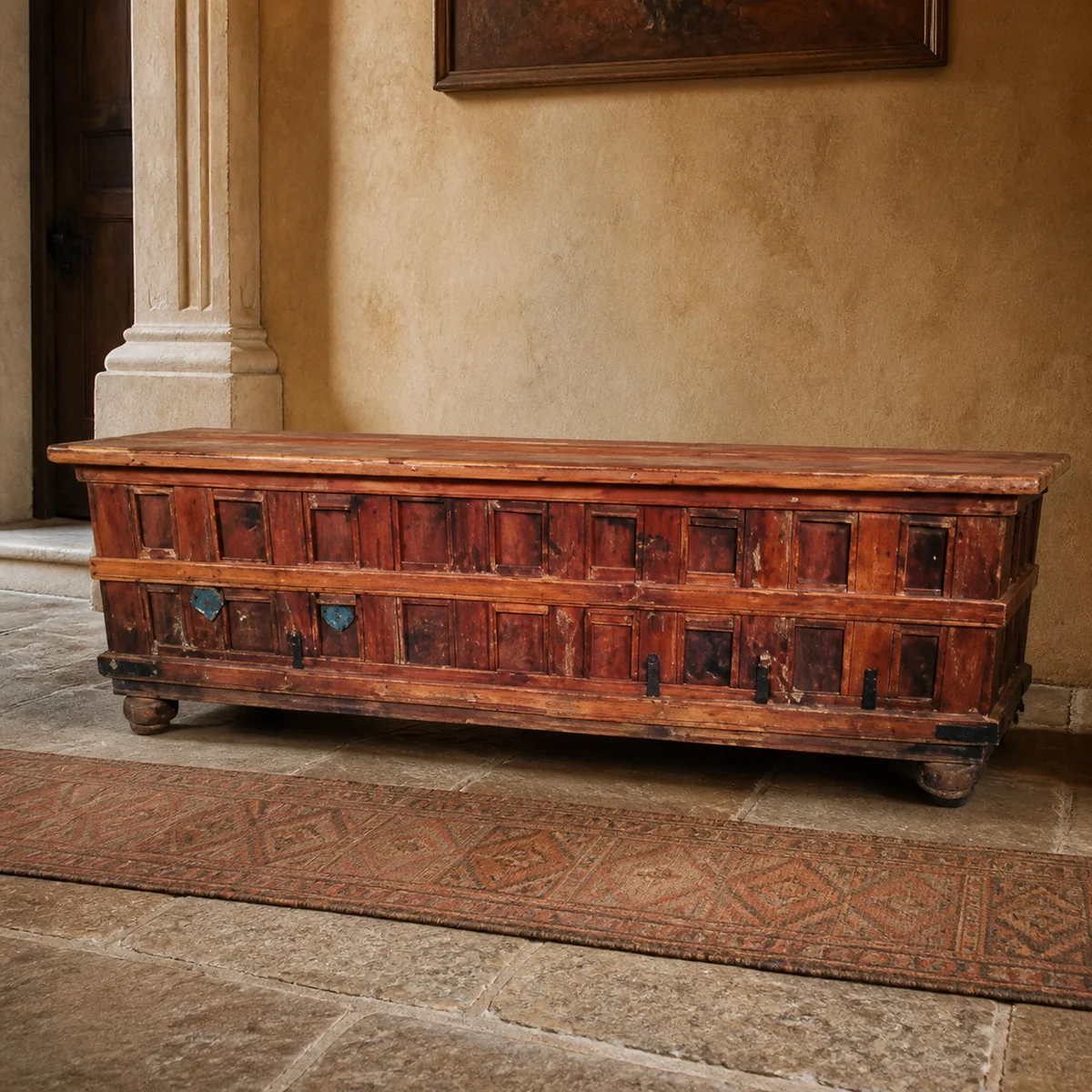 Karas Redwood Panel Chest staged in a curated room setting one.