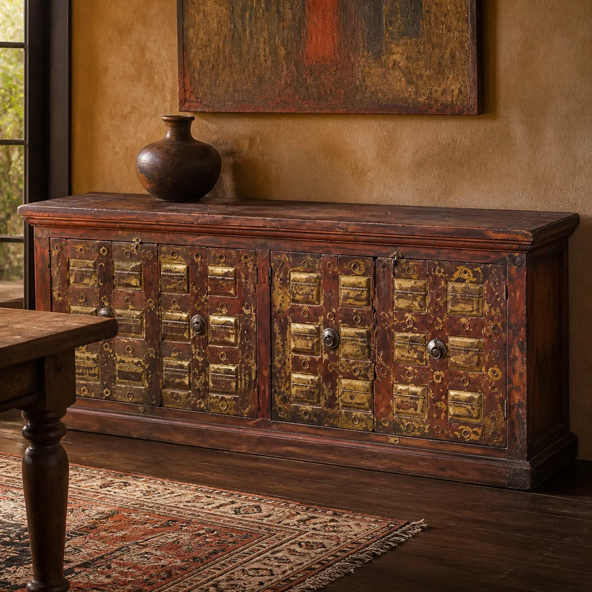 Caravan Brass-Front Sideboard staged in a curated room setting one.