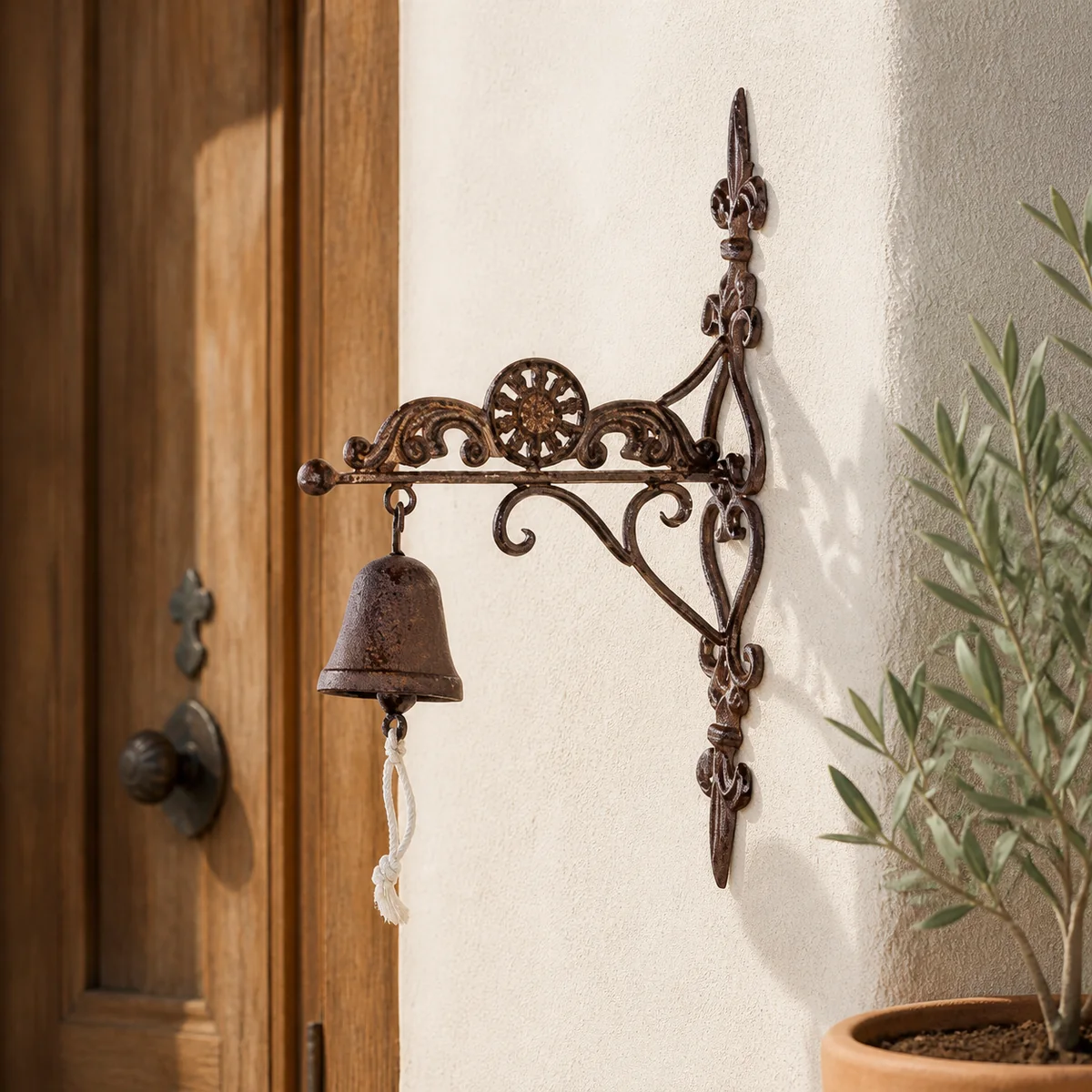 Rust Wheel-Bracket Door Bell staged in a curated room setting one.