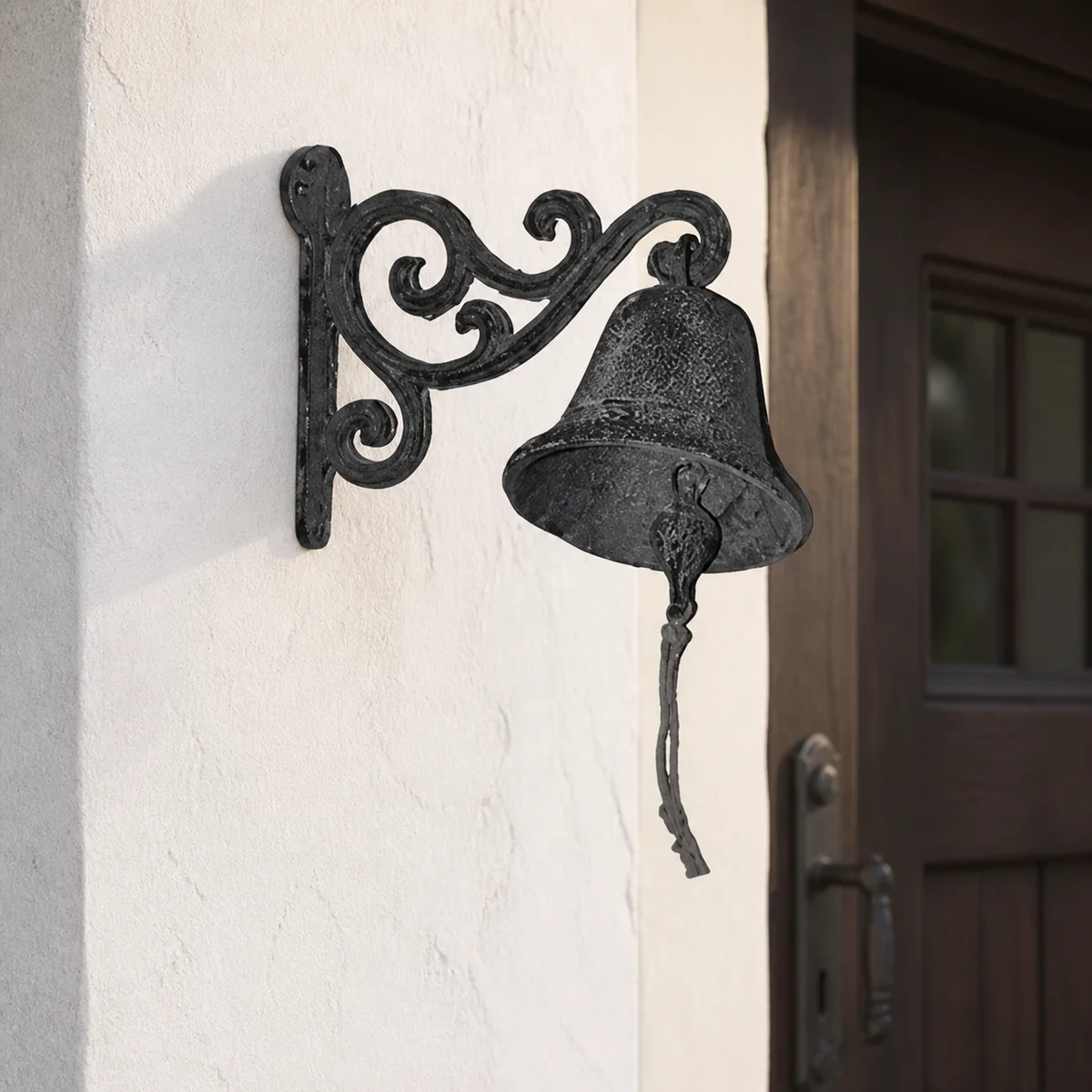 Charcoal Scroll-Bracket Bell staged in a curated room setting one.