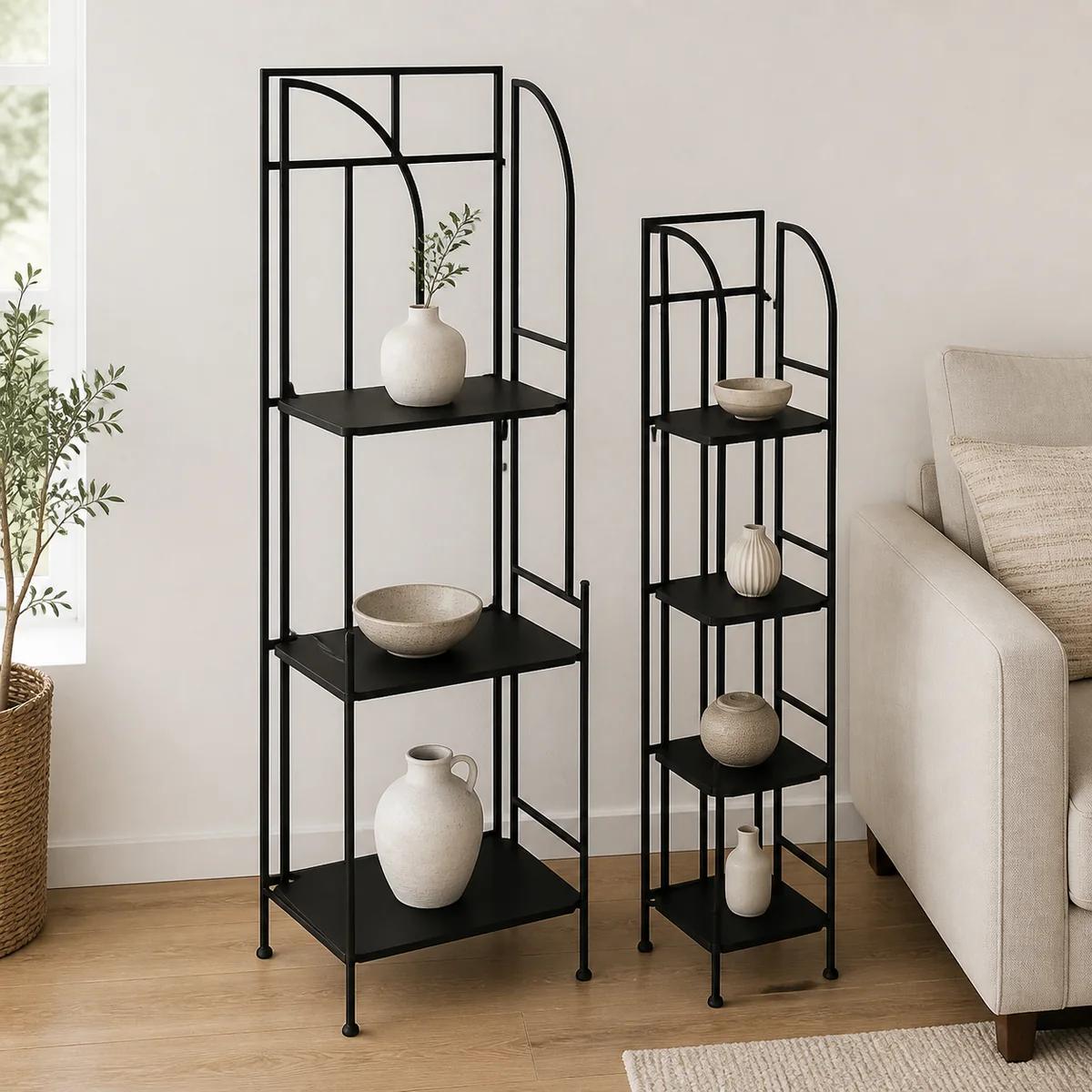 Midnight Tiered Rack Set staged in a curated room setting one.
