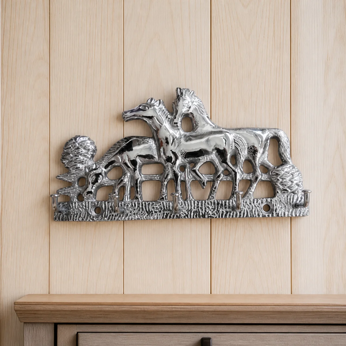 Horseback Key Hook Rail staged in a curated room setting one.