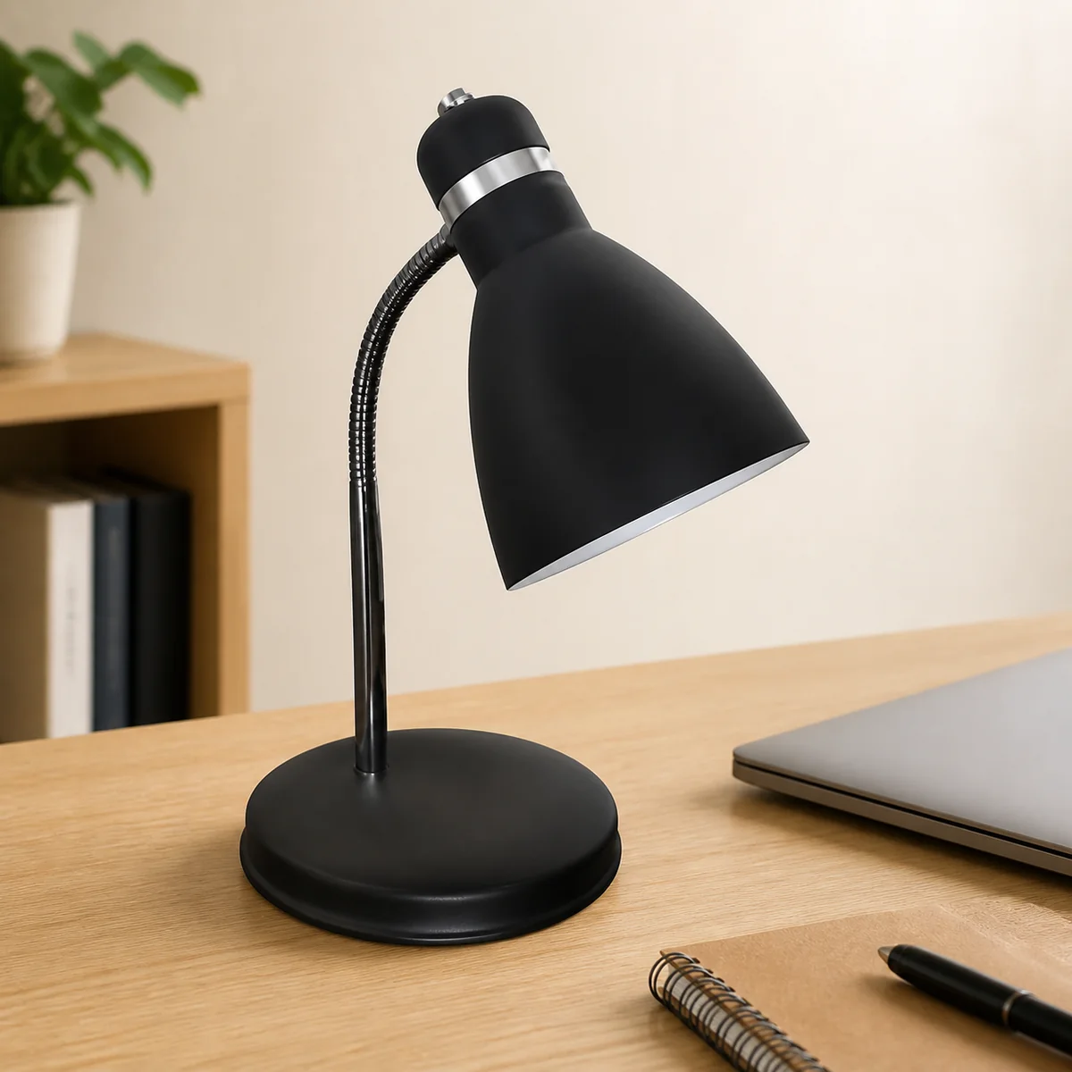 Midnight Bell Desk Lamp staged in a curated room setting one.