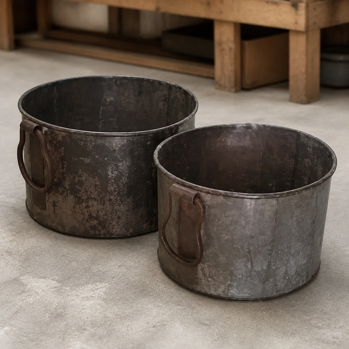 Workshop Nested Metal Tubs staged in a curated room setting one.