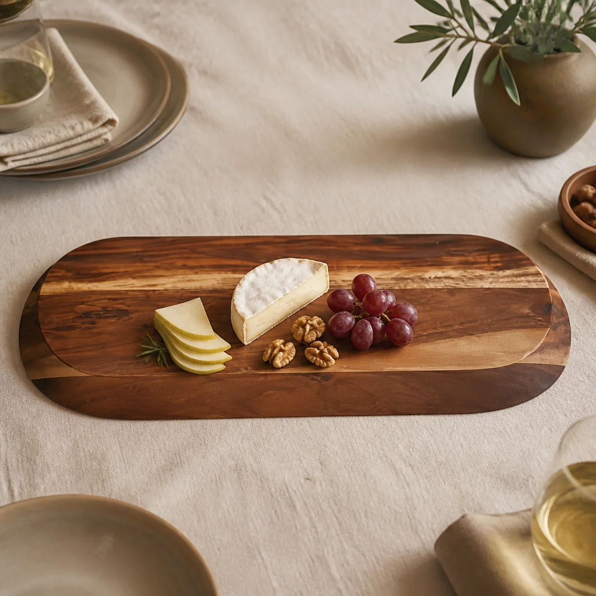 Mopane Oval Serving Board staged in a curated room setting one.